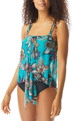 Coco Reef Tropical Cascade Bra Sized Crop Tankini Top  Dark Turquoise Size 38DD