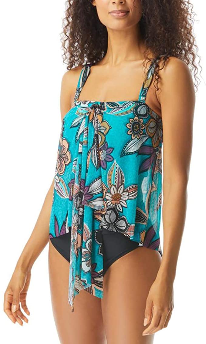 Coco Reef Tropical Cascade Bra Sized Crop Tankini Top  Color Dark Turquoise Size 36C
