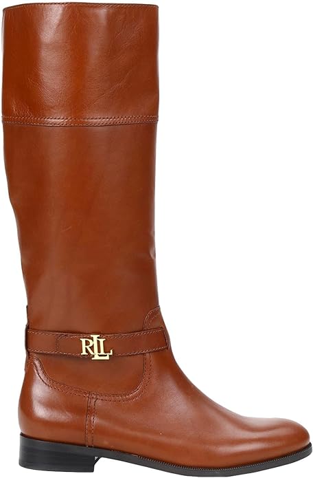 Lauren Ralph Lauren  Women's Berdie Leather Wide Calf Riding Boots  Tan Leather Size 7B/M