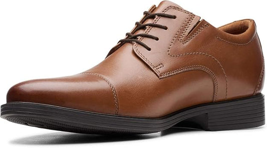 Clarks Men's Whiddon Cap-Toe Oxfords  Dark Tan Leather Size 9