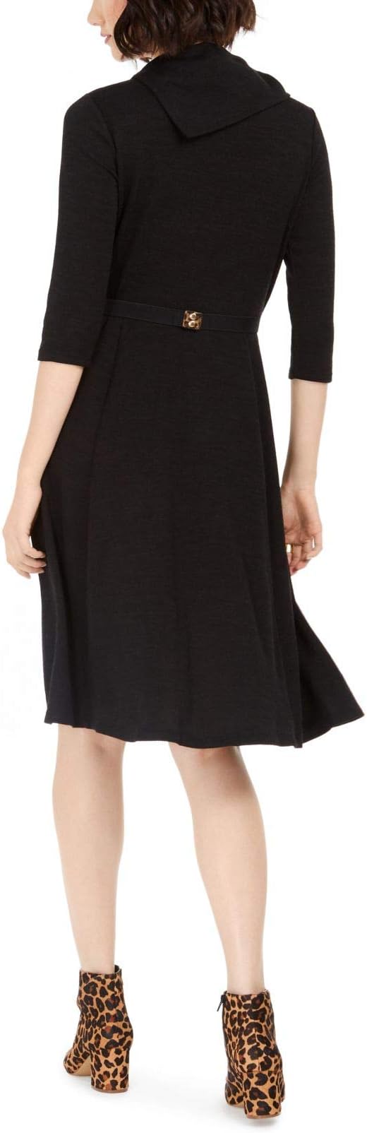 Robbie Bee Women's Petite Belted Cowlneck Sweater Dress  Color Black Size PS