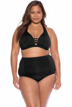 Becca by Rebecca Virtue Plus Size Shirred High Waist Bikini Bottom Black Size 2X