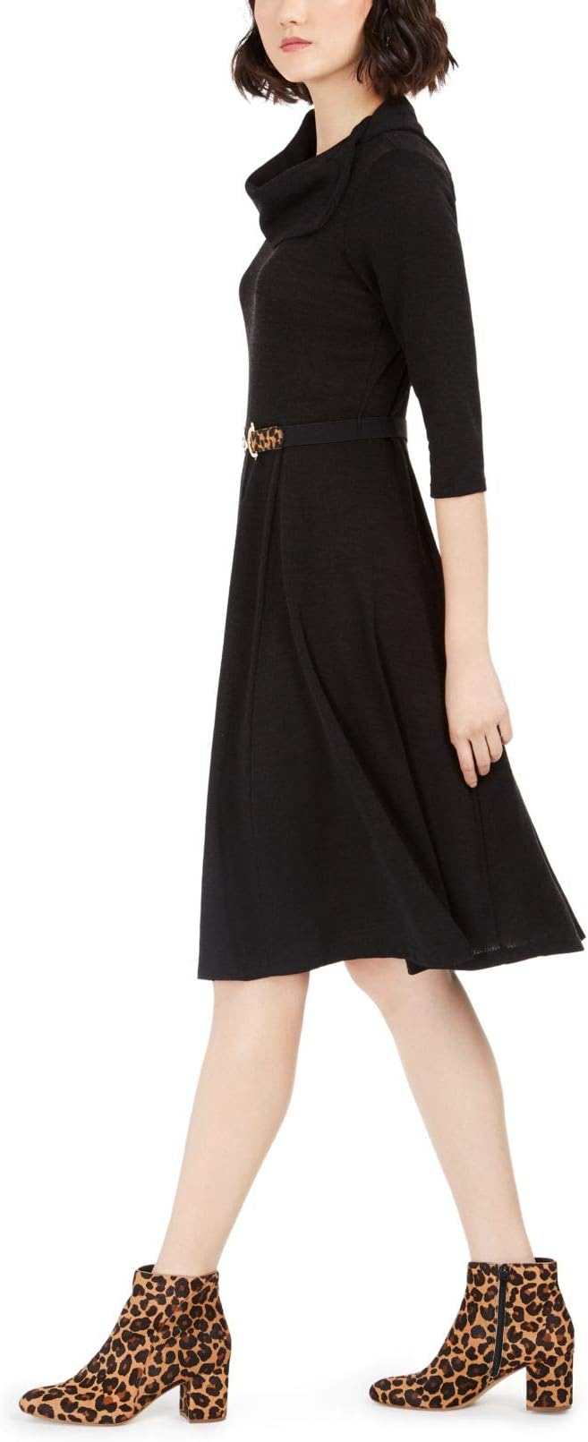 Robbie Bee Women's Petite Belted Cowlneck Sweater Dress  Color Black Size PS