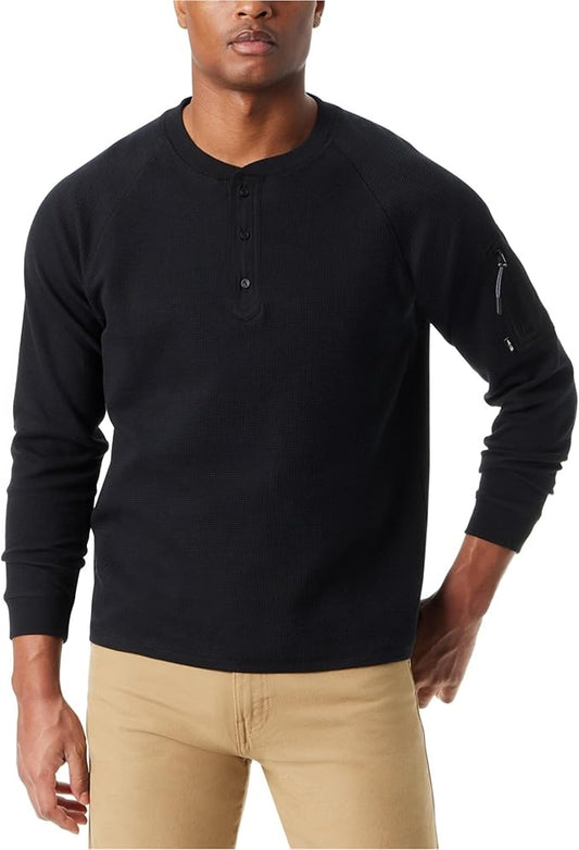 BASS OUTDOOR Men’s Relaxed Fit Performance Thermal Long Sleeve Henley  Black Beauty Size M