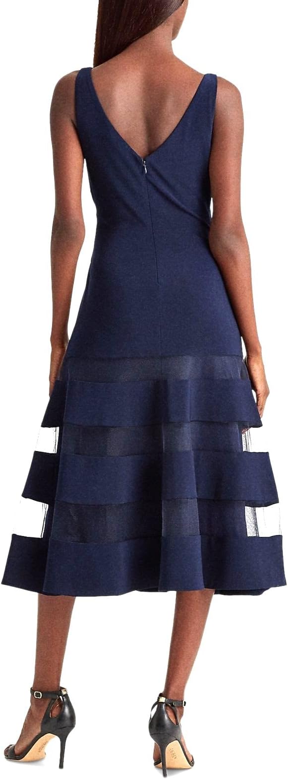 Lauren Ralph Lauren Women's Tulle-Panel Cocktail A-Line Dress Color Navy Blue Size 2