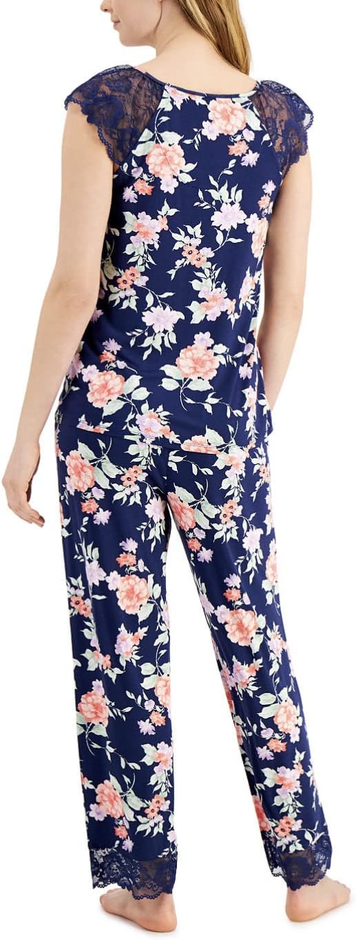 Charter Club Women's Lace-Trim Pajamas Set  Color Blossoms Blue Size XS