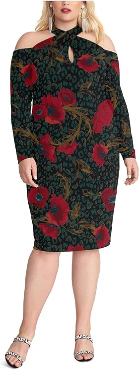 Rachel Roy Plus Size Printed Halter Simone Dress  Color Forrest Green Combo Size 2X
