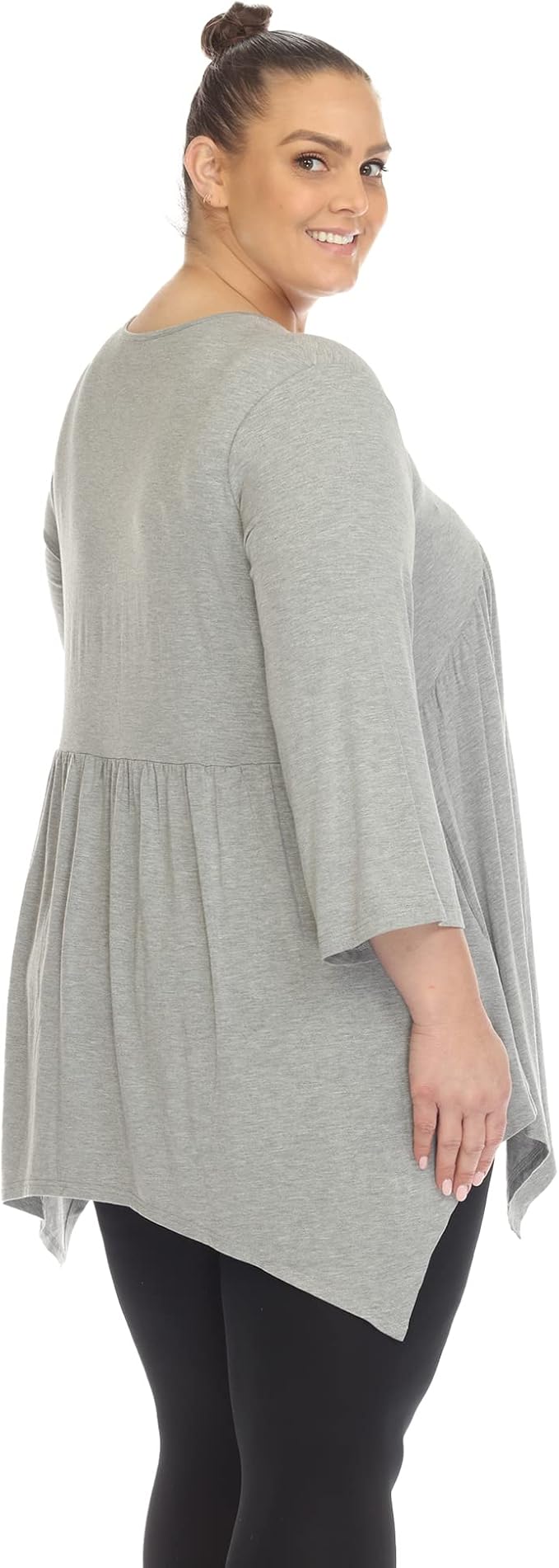 White Mark Women's Empire Waist V-Neck 3/4 Sleeve Tunic Top  Heather Gray Size XL