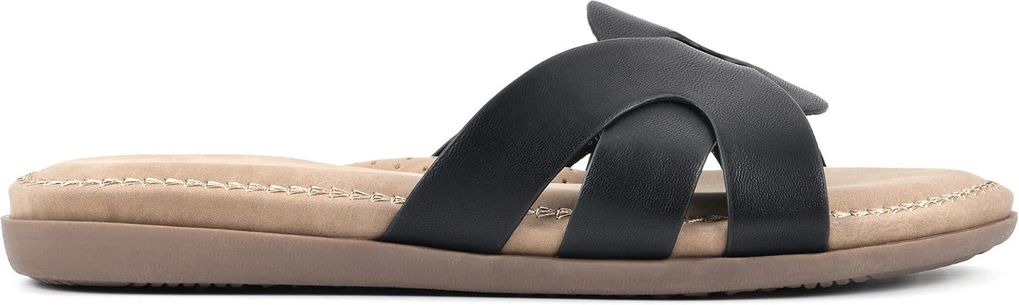Cliffs by White Mountain Women's Fortunate Woven Slide Sandals  Black Burnished Smooth Size 9