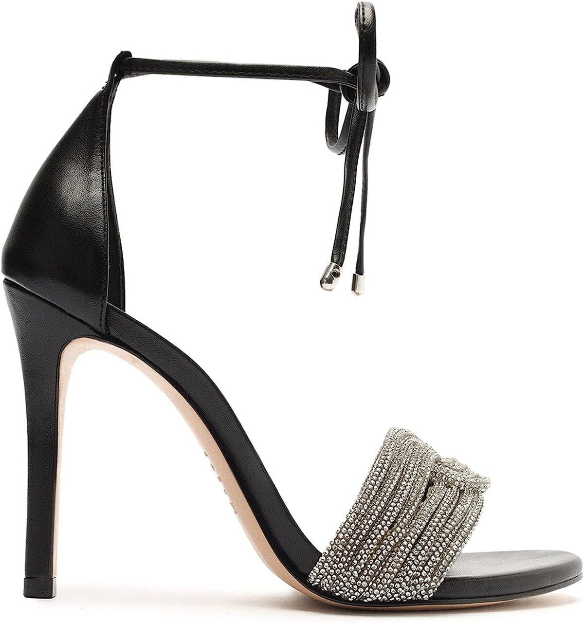Schutz Andy Embellished Leather Heeled Ankle-Tie Sandals   Color Black/Cristal Size 7.5B
