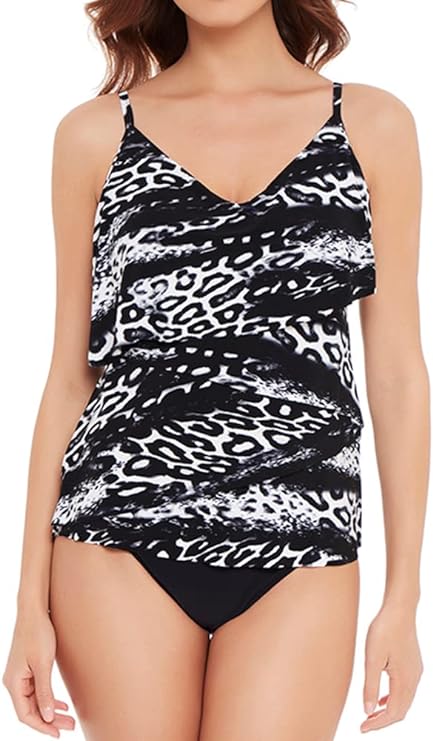 Magicsuit Chloe Tiered Tankini Top  Color Black/White Size 8