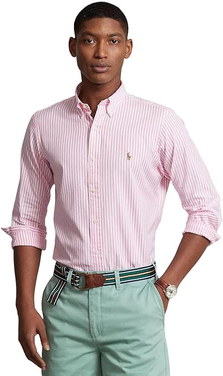 Polo Ralph Lauren Men's Long Sleeve Classic Oxford Shirt  Pink/White Size M