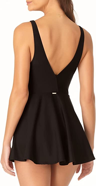 Anne Cole Women's Standard Plunge One Piece Swimdress  Color Navy Blue Size 10