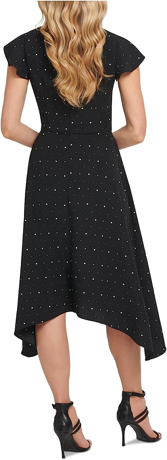 DKNY Starry Ruched Tie-Front Dress  Color Black/Cream Size 12
