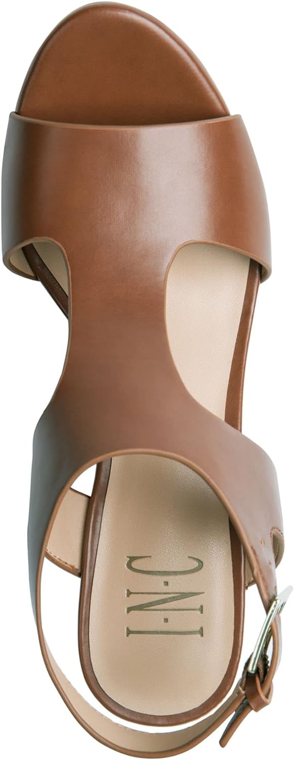 INC International Concepts Women's Valleri Wedge Sandals  Color Cognac Smooth Size 9.5M