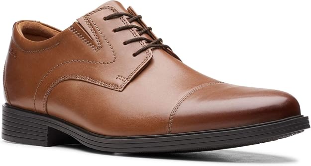 Clarks Men's Whiddon Cap-Toe Oxfords  Dark Tan Leather Size 10.5