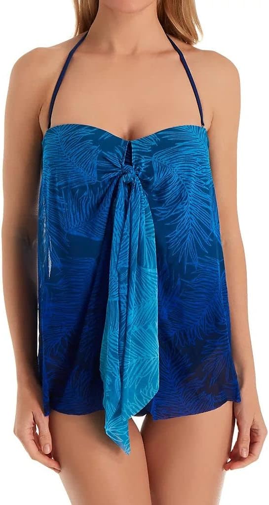 LAUREN RALPH LAUREN Ombre Palm Flyaway Strapless One Piece Swimsuit  Color Blue Size 4
