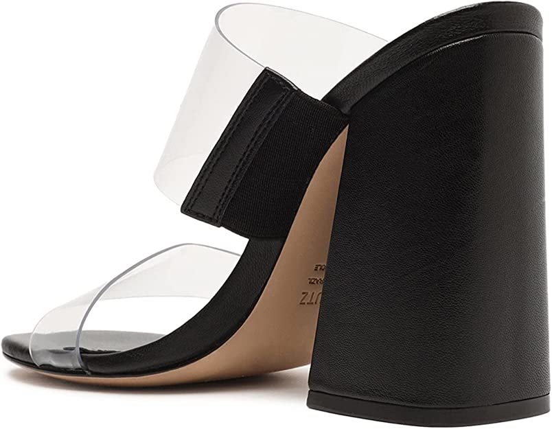 SCHUTZ Victorie High Block Sandals  Color Black/Clear Size 5.5B