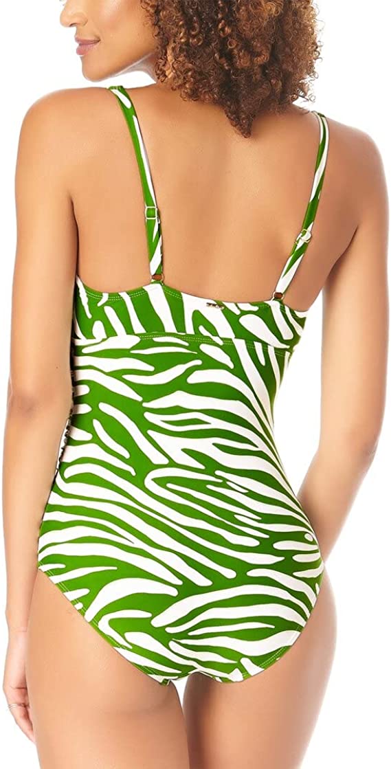 Anne Cole Zebra V-Wire One-Piece Swimsuit  Color Green/White Size 8