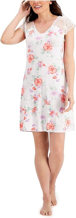 Charter Club Women's Lace-Sleeve Chemise Nightgown  Color Blossoms Size XS