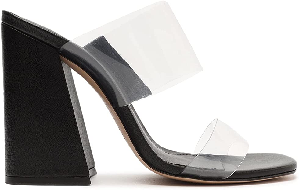 SCHUTZ Victorie High Block Sandals  Color Black/Clear Size 5.5B
