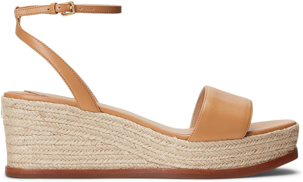 Lauren Ralph Lauren Women's Leona Espadrille Platform Wedge Sandal  Buff Size 6