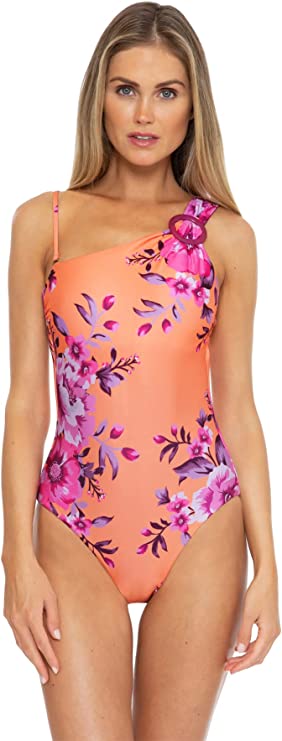 Becca In Full Bloom Arabella Asymmetrical One-Piece  Orange Multi Size M
