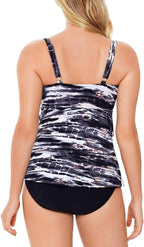Swim Solutions Printed Side-Tie Tankini Top  Color Coastal Plates Black Size 18