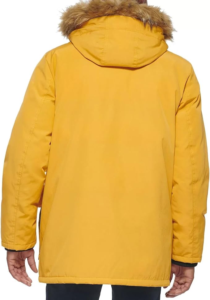 Club Room Men's Parka Vegan Fur-Hood Jacket  Color Yellow Size XL