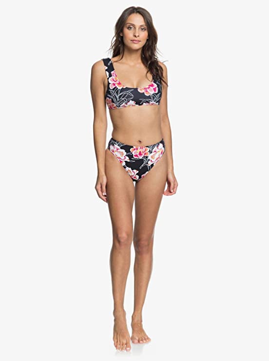 Roxy Juniors Floral-Print High-Leg Bikini Bottoms  Color Anthracite Zilla Floral Size S