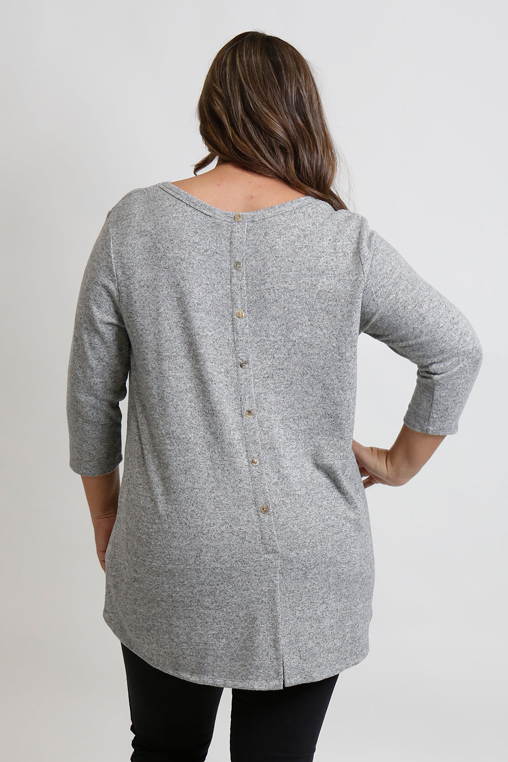 Coin 1804 Women's Plus Cozy Knit Button Back Hi-Lo  Color Heather Gray Size 1X