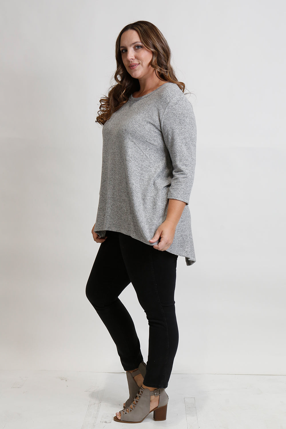Coin 1804 Women's Plus Cozy Knit Button Back Hi-Lo  Color Heather Gray Size 1X
