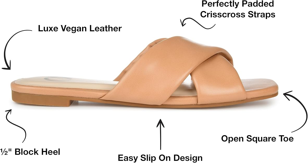 Journee Collection Women's Carlotta Faux Leather Flat Sandal  Tan Size 9.5