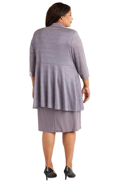 RM Richards Plus Size Two-Piece Sleeveless Dress Jacket Set  Color Silver Size 18W