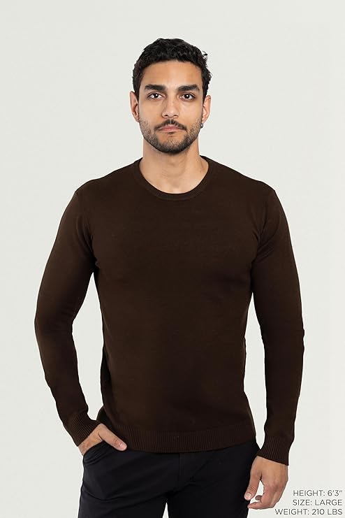 X-Ray Men's Slim-Fit Crew-Neck Sweater Pullover Sweater  Dark Brown Size L
