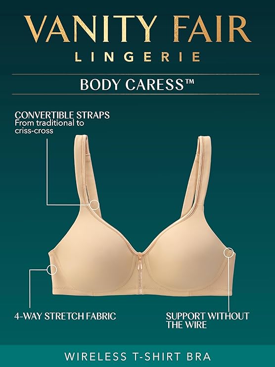 Vanity Fair Body Caress Full Coverage Wireless Bra   Damask Neutral Nude Size 42B