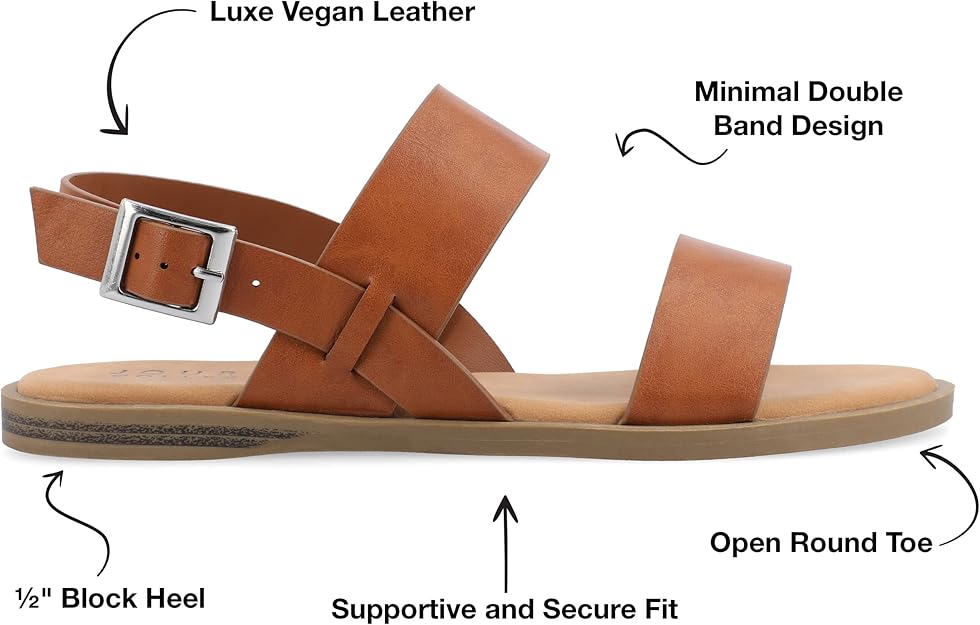 Journee Collection Women's Lavine Multi Strap Flat Sandals  Cognac Size 9