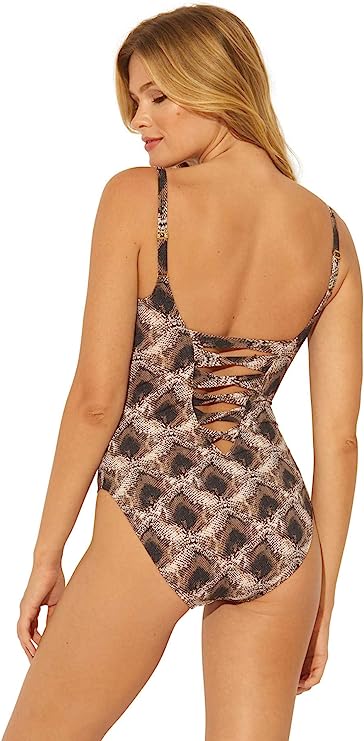 Bleu Rod Beattie Women's Skin Games Plunge One Piece Swimsuit  Color Snake Size 8