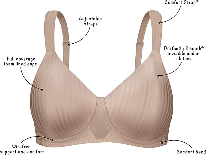 Playtex Secrets Smoothing Wireless Full-Coverage T-Shirt Bra  Pink Stripe Size 44D