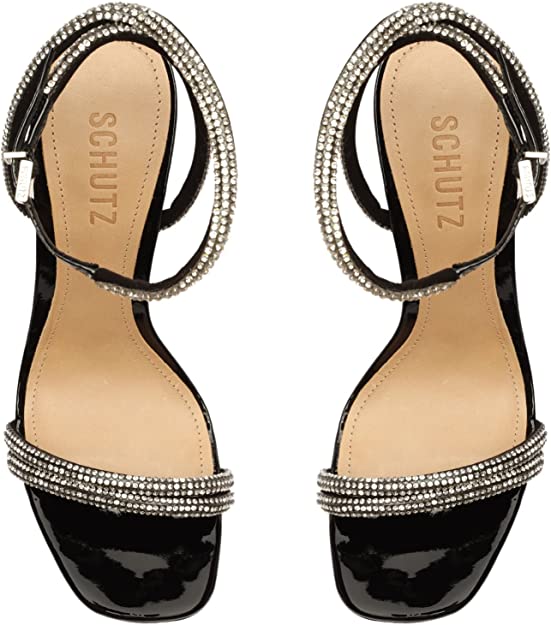 SCHUTZ Altina Glam Sandals  Color Chrystal/Black Size 8.5B