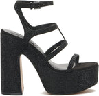Jessica Simpson Women's Meitini Rhinestone Block Heeled Sandals  Color Black Size 9M