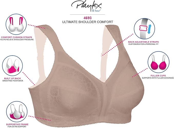 Playtex 18 Hour Cotton Stretch Ultimate Lift T-Shirt Bra  Grey Heather Size 38DD