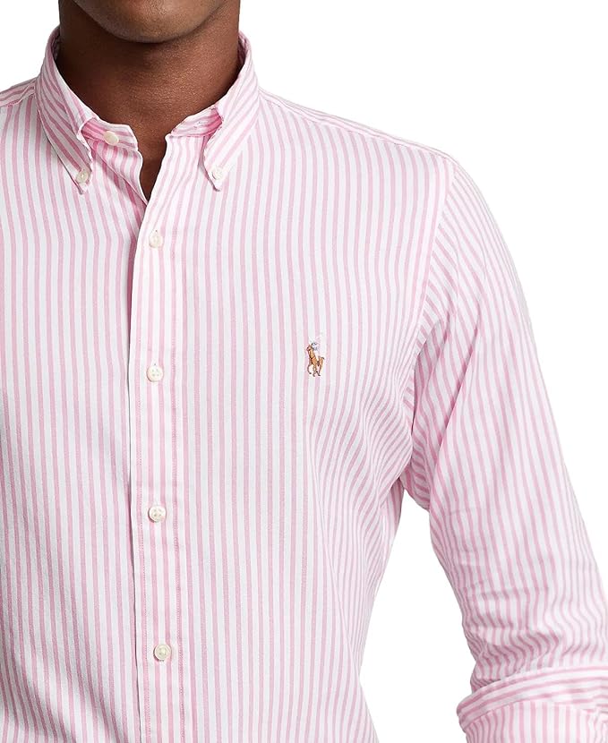 Polo Ralph Lauren Men's Long Sleeve Classic Oxford Shirt  Pink/White Size M