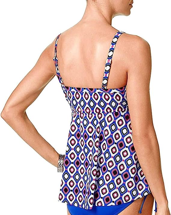 Swim Solutions Women's Printed Tiered Tummy Control One-Piece Swimsuit  Color Jewels Size 10