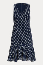 Lauren Ralph Lauren Women's Polka Dot Chiffon Sleeveless Dress  Color Navy/Cream Size 2