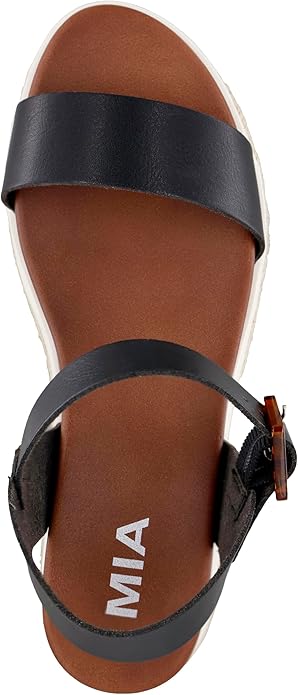 MIA Shoes Kiera Platform Espadrille Raffia Sole Sandals  Black Bona Size 6