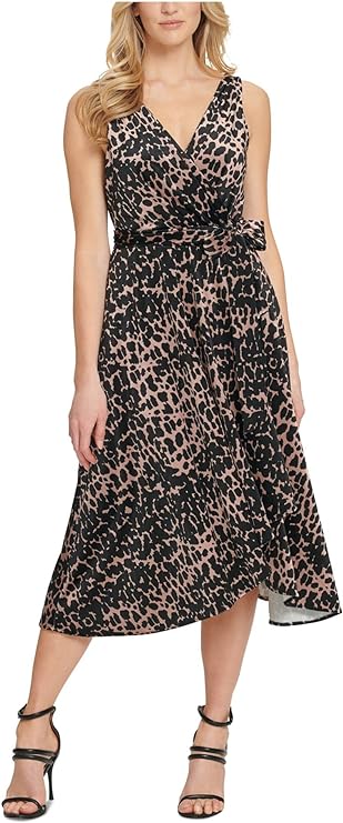 DKNY Belted Wrap-Style Dress  Color Natural Multi Size 2
