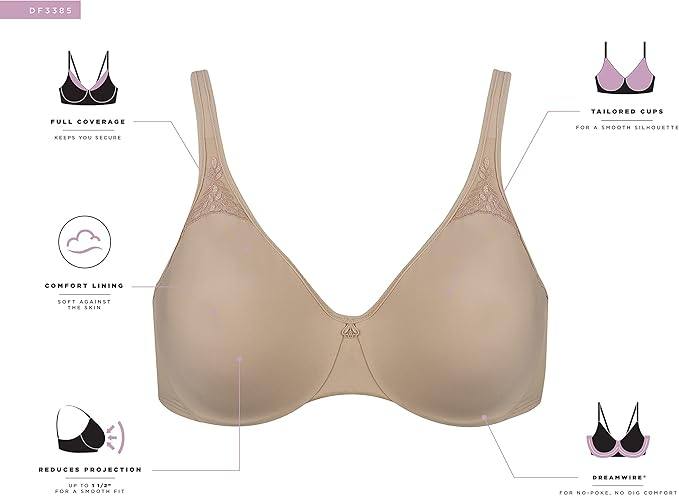 Bali Passion for Comfort Minimizer Underwire Bra  Black Size 42DD