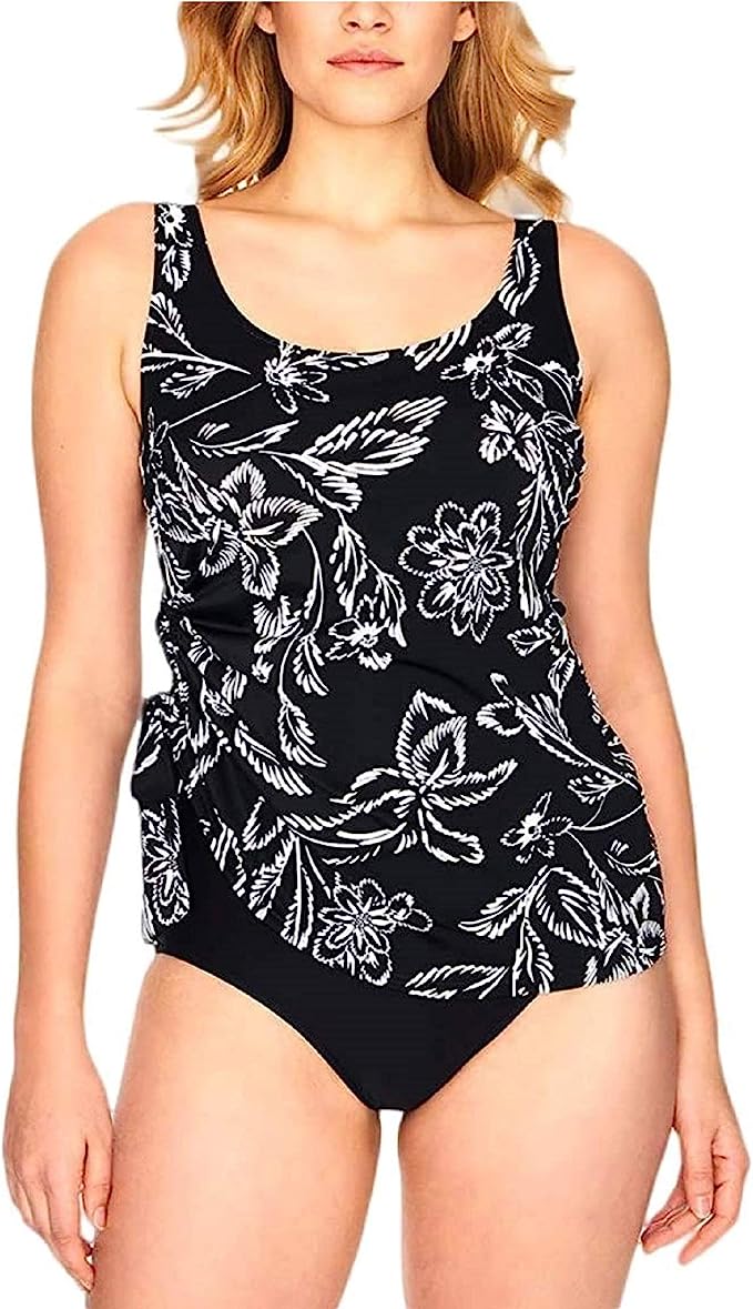 Swim Solutions Women's Tummy-Control Flyaway Swimdress  Color Classic Bloom Size 12