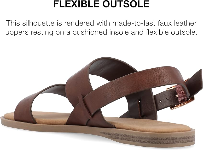 Journee Collection Women's Lavine Lavine Multi Strap Flat Sandals  Brown Size 7.5